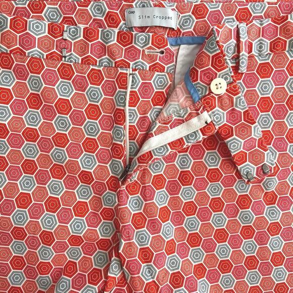 GAP Slim Cropped Orange Gray Geometric Hexagon Pants Size 16 Cotton Stretch - Picture 10 of 11